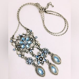 Park Lane Blue Silver Victorian Style Floral Necklace